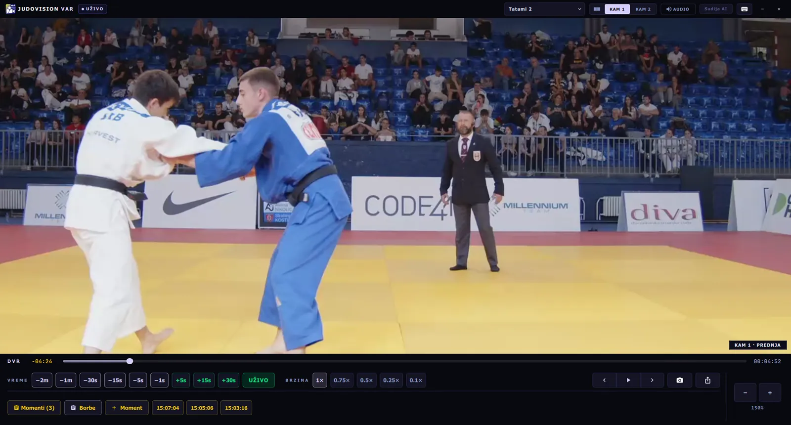 VAR with one camera full screen, zoomed in on the grip